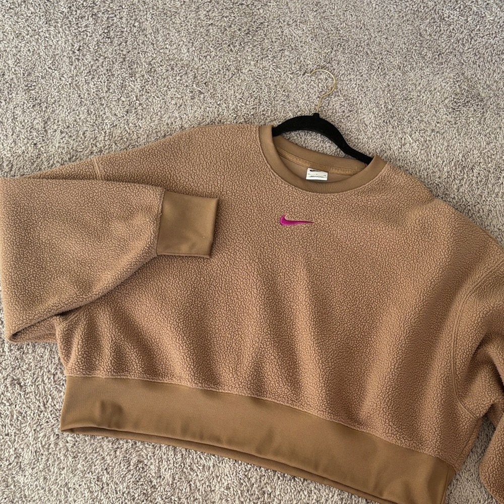 Nike Light Brown teddy Sweatshirt with Purple Logo